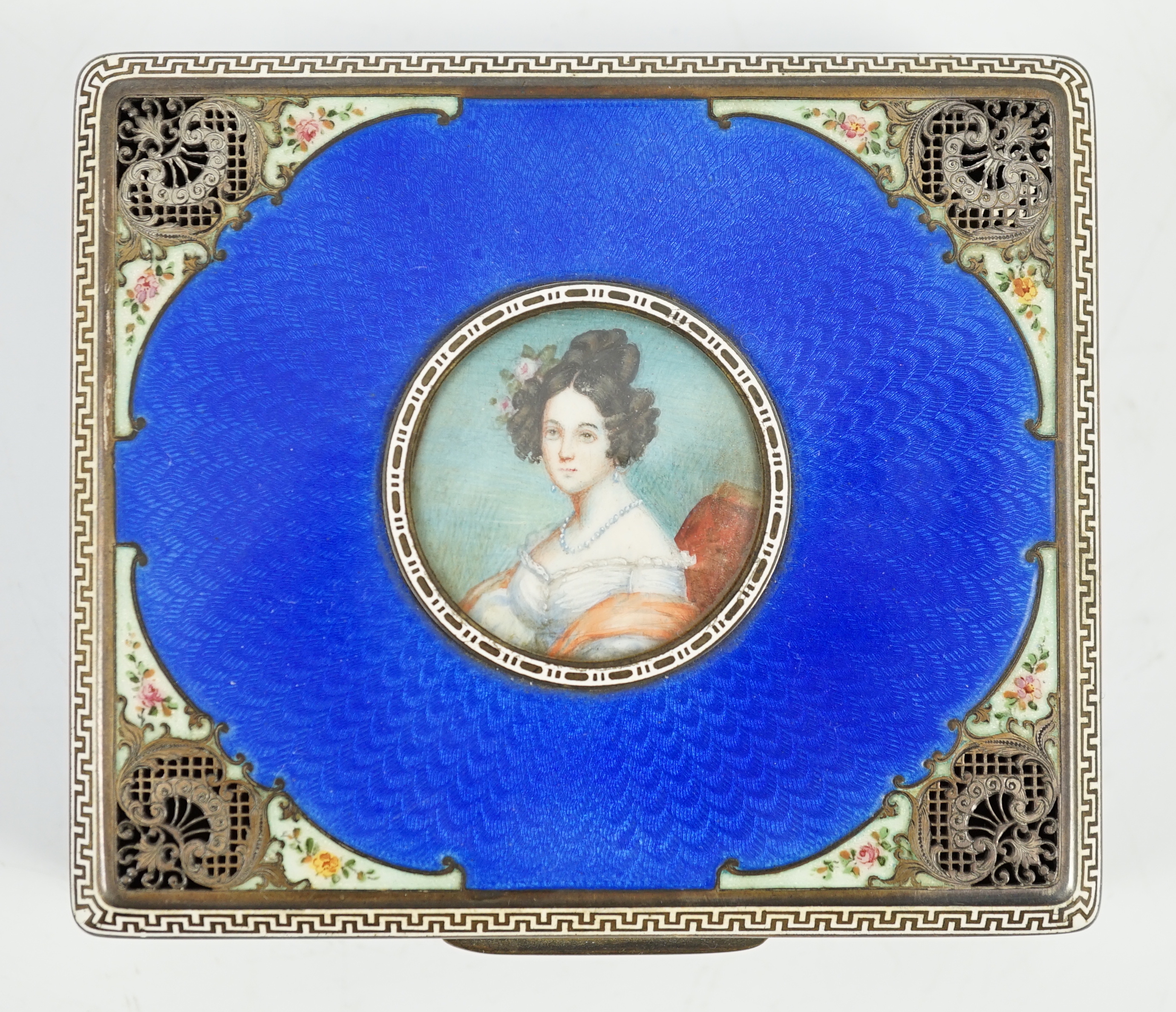 A 19th century Austro-Hungarian silver gilt and polychrome enamel rectangular trinket box